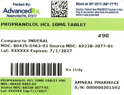 Propanolol HCl 10mg Tablet #90 - Propanolol HCL 10mg 80425 0463 03